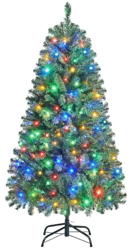 Yaheetech 5ft Pre-Lit Spruce Christmas Tree, 200 Multicolour LED Lights | 152.5cm Artificial Christmas Tree | 396 Branch Tips | Foldable Stable Metal Stand | For Home & Office Holiday Decorative