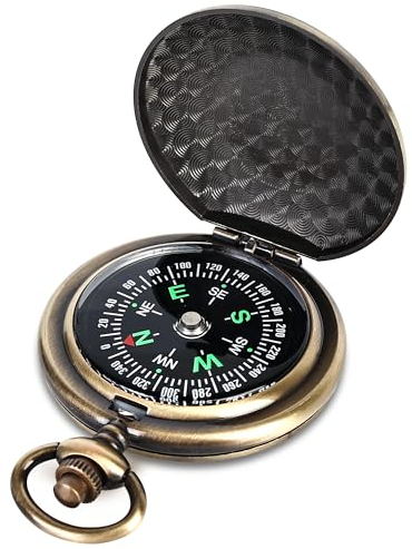 Mitening Kompass Outdoor, Portable Messingkompass Taschenkompass Klassischer Wasserdichter Marschkompass Taschenuhr Flip-Open mit Leuchtziffern für Wandern Camping Jagd und Aktivitäten im Freien