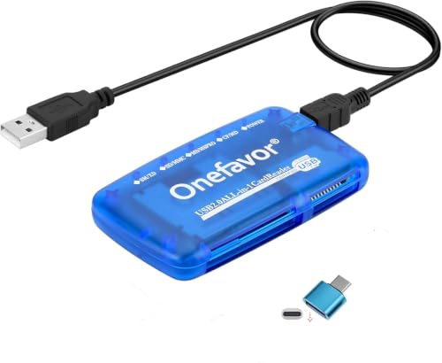 Onefavor SmartMedia Lecteur de Cartes Tout-en-Un USB Universel Multi-Cartes Slim Hub Read Smart Media SD, XD, CF, MMC, MS Pro Duo (Lecteur de Carte + Adaptateur Type-c)