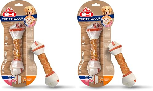 8in1 Triple Flavour Knochen L - leckerer Hundeknochen mit Hähnchenfilet, Schweine- und Rinderhaut, 1 Stück (Packung mit 2)