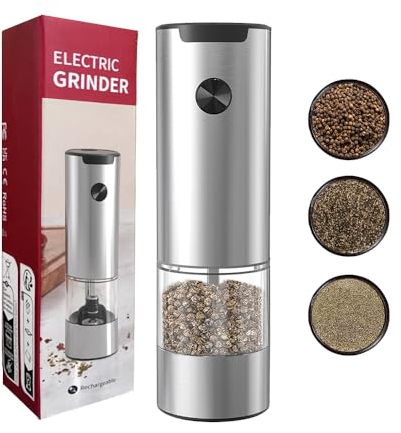 Moulin à poivre et à sel électrique en acier inoxydable - Moulin à poivre automatique avec éclairage LED et rotor de broyage en céramique - Grosseur réglable et bouteille d'assaisonnement rechargeable