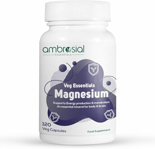 Ambrosial Magnesium Capsules | Magnesium Citrate & Malate | Vegan, Non-GMO | Daily Mag Supplement for Men & Women | Pack of 1-120 Veg Capsules