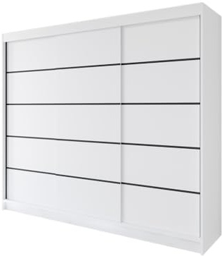 Easy4You R7 250 cm Weiß Schiebetüren Kleiderschrank 250x215x58 cm Schlafzimmermöbel, Aufbewahrung - Mehrzweckschrank - Farbe: Weiß