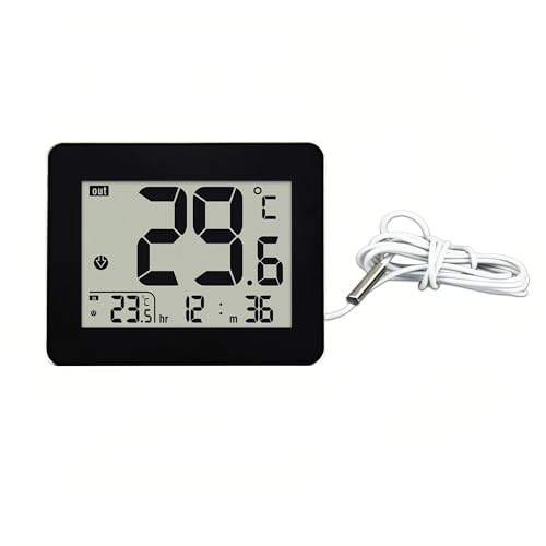 Lancoon Thermomètre Digital Intérieur Extérieur, Ecran LCD HD Max/Min, Mesure la Température de l'Eau de la Baignoire avec Sonde Imperméable pour Salle de Bain Chambre Salon