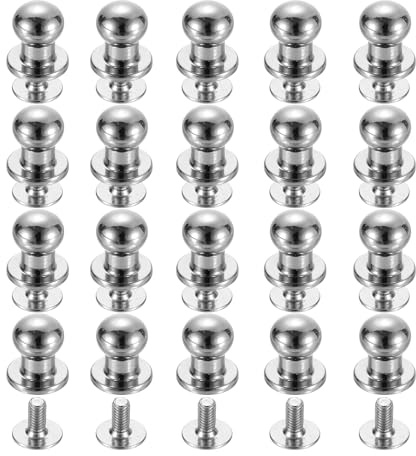 QUARKZMAN 20 Stück Messing Kugelkopf Nieten, 6mm Durchmesser Hohlnieten Ledernieten, Schraubverschluss Knopf Nippelniet für Leder DIY Lederhandwerk, Silber