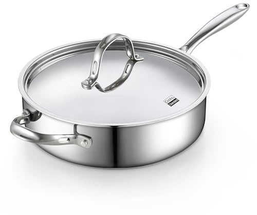 Cooks Standard 4-Quart Stainless Steel Sauté Pan with Lid, 10.5-inch Deep Frying Pan Induction Cookware, Oven Safe Large Skillet Jumbo Cooker with Stay-Cool Helper Handle