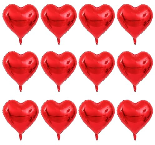 Red Heart Foil Balloons,12Pcs 18Inch Heart Shaped Balloons | Red Heart Balloons for Valentine's Day Birthday Engagement Anniversary Wedding Party Decorations