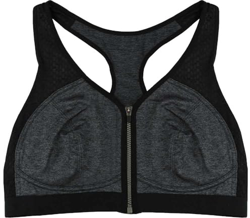 Liv Lingerie Ladies Zip Front Fastening Sports Bra Non Wired Girls Womens Racer Back Black & Grey UK Size (38DD)