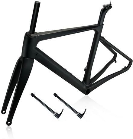 700C Carbon-Rennradrahmen 46/48/50/52/54 cm Scheibenbremsrahmen BB86 Steckachse F12x100/R12x142mm Fahrradrahmen mit Fahrradgabel (Farbe: Schwarz, Größe: 50 cm)