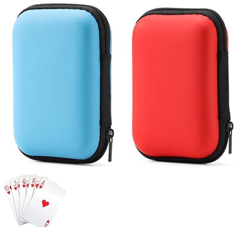 lisetar Playing Card Case for UNO, Card Game Holder, Portable Storage Box, Blue and Red, 2 Pieces