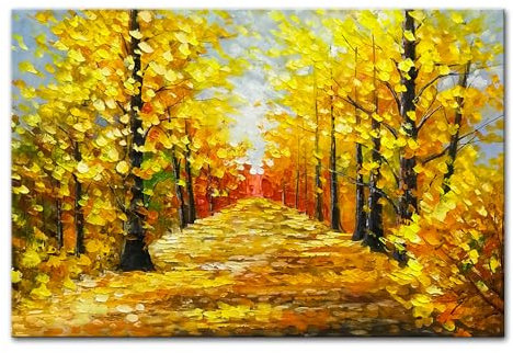 Mintura Großes Kunstwerk Wandkunst Wohnkultur handgemalt moderne Herbststraßenlandschaft Ölgemälde auf Leinwand, ungerahmt (80 x 120 cm, ungerahmt)