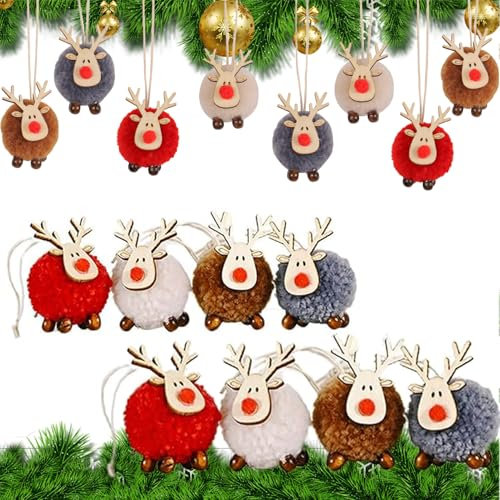 8 Stück Weihnachtsbaum Anhänger, Holz und Filz Weihnachtliche Elch Anhänger, Weihnachtliche Deko Baumanhänger, Puppe Weihnachtsanhänger Klein, für Weihnachten Party Weihnachtsbaum Feiertag Deko