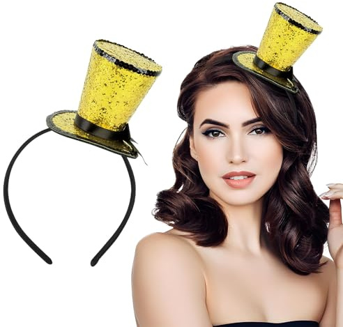 BOFUNX Haarreif mit Hut Fasching Haarschmuck Mini Top Glitzerhut Pailletten Zylinder Haarband Kopfschmuck für Silvester Karneval Halloween Party Kostüm Zubehör
