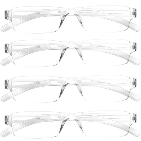 COJWIS 4er-Pack Rahmenlose Lesebrille für Damen und Herren Leicht und Bequem Anti Blaulicht Lesehilfe /TR90 Brille (4 Transparent, 2.00, multiplier_x)