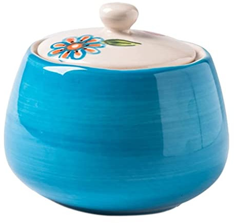 Aioneer Azucarero De Cerámica Azul Retro con Tapa, Azucarero Cubierto, Azucarero con Diseño Floral, Recipiente para Azúcar, Salero Y Pimentero