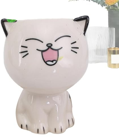 Jardinière De Fleurs De Chat - Pots De Chat En Porcelaine, Jardinière Succulente De Chat | Pots De Jardin Sans Plateau De Base Avec Expressions De Chat Uniques, Décor De Pot De Fleur De Bureau Pour Ch