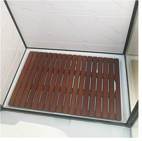 Caillebotis de Douche en Bois de Teck, Tapis de sol de douche à l'intérieur de la salle de bain 16 18 20 22 24 26 28 30 pouces grand, tapis de bain rectangulaire carré antidérapant en bois plate-form