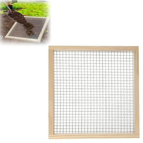 Generisch Gartensieb Kompostsieb, 40 x 40cm Holz Edelstahl Bodensieb für Kompost & Samen, Durchwurfsieb Handkurbelsieb für Steine, Kompost, Unkraut, Sand, Schotter, Saatgut