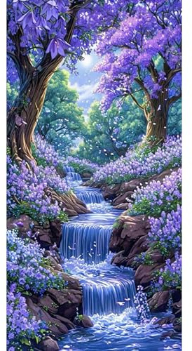 GLIDIAM 45x85cm Diamond Painting Wasserfall Groß Lila, Diamant Malerei Bilder Landschaft, DIY Full Drill Basteln Erwachsene, Mosaik Stickerei Kreuzstich Geschenk für Wanddeko Wohnzimmer Schlafzimmer