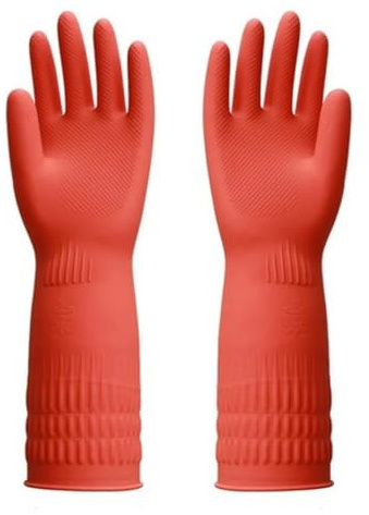 XUWEWI Cleaning Gloves 3pcs Long Rubber Dishwashing Gloves For Kitchen And Household Cleaning,Reusable Flexible Long-lasting And Non-Slip Washing Gloves(Red,L)