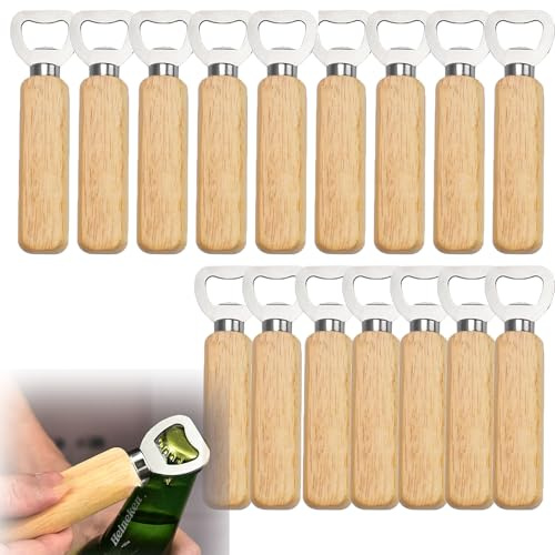 Flaschenöffner Holz, 16 Stück Tragbare Bierflaschenöffner, Gravierbare Bieröffner, Tragbare Kapselheber, Personalisierter Flaschenöffner für Getränke, Apfelwein, Bar, Heim-Gadgets