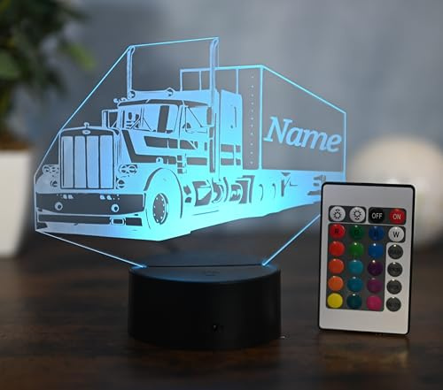 Optechvisual Personalisierte LKW LED Lampe – Geschenk für LKW-Fahrer – Nachtlicht mit Gravur – Truck LED Licht mit Namen – Deko für Trucker & Fernfahrer – LKW Fahrer Geschenkidee