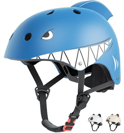 XJD Fahrradhelm Kinder,Helm Kinder 1 2 3-8 Jahre Jungen Mädchen,Verstellbarer Sicherheitshelm,Helm mit Tiermuster,Kinderhelm für Fahrrad Skaterhelm Roller Scooter(46-50cm) Hai