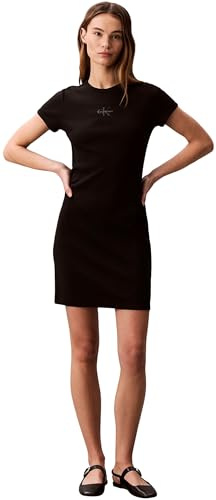 Calvin Klein Donna Abito a T-Shirt Monologo Mini, Nero (Black), M