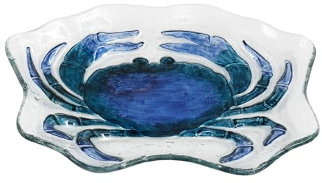 Carousel Home Coastal Glass Crab Serving Plate | Nautical Seafood Platter for Summer Dining & Coastal Decor - 26cm