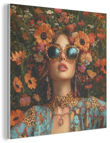 MuchoWow© Bild aus Filz Schlafzimmer Bilder Badezimmer Wand Deko Wohnzimmer | 90x90 cm - Modern Wanddeko Bilderwand Geschenk Frauen - Blumen - Brille - Abstrakt