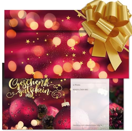 GESCHENKGUTSCHEINcom - 50 Blanko Gutscheine mit Umschlag & Schleife - Formular/Vordruck Weihnachten, Weihnachtsgutscheine X12058-2-50