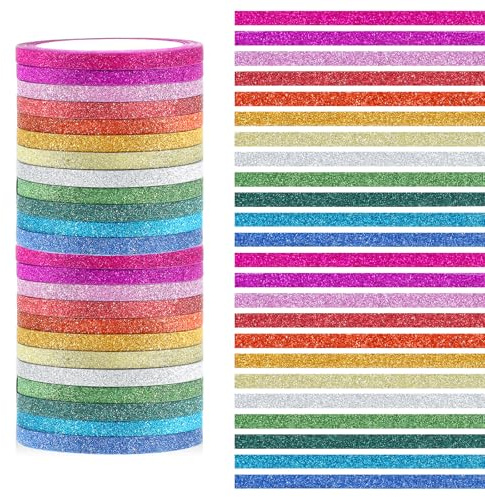 24 rouleaux de ruban Washi à paillettes fin, ensemble de rubans de masquage colorés de 3 mm, ensemble de rubans Washi minces décoratifs colorés pour l'artisanat, ruban adhésif métallique à paillettes