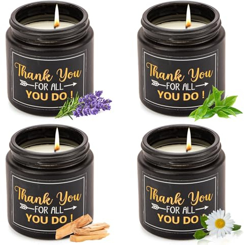 Set di 4 candele profumate in vetro, candele profumate in vetro di soia naturale, candele aromaterapia, note d'aria: tè alla lavanda/zen, betulla finlandese/camomilla, per Natale, compleanno, festa