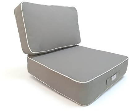 Coussins pour Salon de Jardin Premium - 60x60cm - Déhoussable, Anti-UV, épaisseur 12cm - Gris Clair - Assise 60x60x12cm - Dossier 60x38x15cm - Déco Arts
