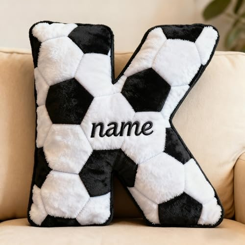 LCMAIT Personalized Letter Shaped Pillows Custom Double-Sided Printed Cute Plush Pads with Names Custom football Room Sofa Decorations Gift for Girls Boys Sports Fans on Game Day Birthday Xmas