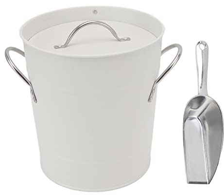 MUNEFE Seau à Glace Isolé avec Couvercle et Scooper, Seau à Glace avec Scoop et Couvercle, Bac de Refroidissement de Bière en Plastique en Feuille Galvanisée pour Bar Maison (Blanche)