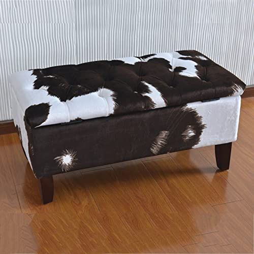 CAFIEDR Gepolsterter bedruckter Fußhocker mit Holzbeinen, rechteckig, mit Stauraum, Ottomane, Bank für Schlafzimmer, Eingangsbereich, Wohnzimmer, Kuhfell, Aufbewahrung, Ottomane, Milchrinder, 90 x 45