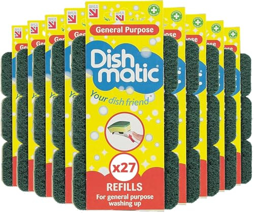 Dishmatic cleaning Sponges 27, Green, (Pack of 9) | Washing Up Sponge Heads Compatible with Dishmatic Handle, Kitchen Dish Sponge Refills & Scouring Pads for Pots, Pans & Dishes