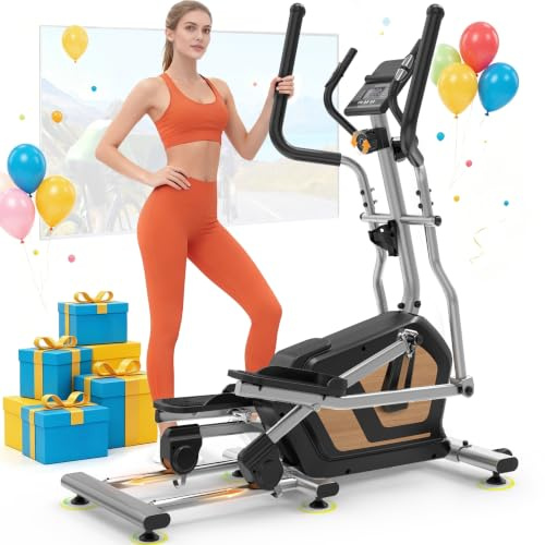 Neezee Máquina Elíptica Fitness Casa, Elipticas con 16 Niveles Silenciosa Resistencia, Monitor LCD y Bluetooth, Zancada de 17,7 Pulgadas, Nuevas Mejoradas 3 en 1 Bicicleta Elíptica, Máxima de 330LBS