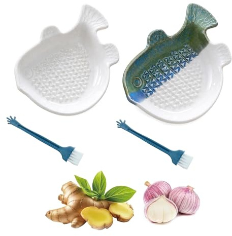 2 PCS Ceramic Garlic Grater Set, Gradient Handheld Dish Spout | Ceramic, for Kitchen Cooking Ginger Vegetables Fruits Cheese Chocolate Grating