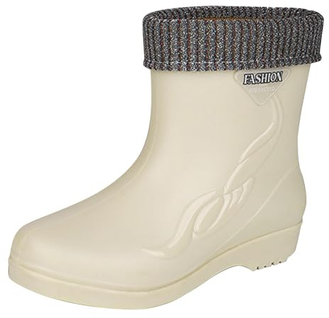 Generisch Bottes en caoutchouc doublées pour femme - Bottes plates à enfiler - Antidérapantes - Chaudes - Chaussures de pluie imperméables - Bottes de pluie légères - Chaussures d'extérieur