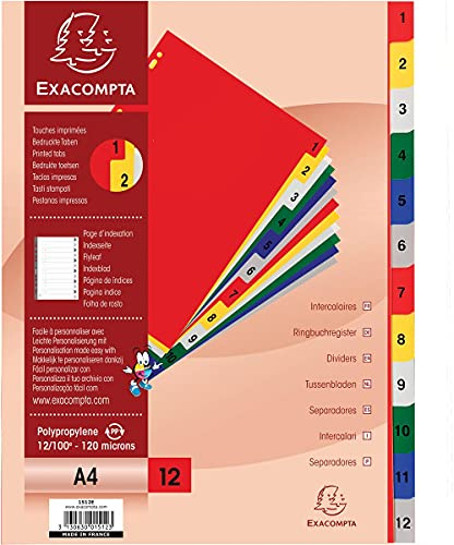 Exacompta 20 Register PP 12 nummerierte Taben 1-12 farbig A4