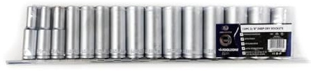 15PC 3/8 Deep Drive Sockets 8-22mm Cr-v Steel On Rail 6 Point Single Hex