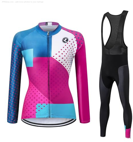 UGLY FROG Damen Fahrradbekleidung Langarm Radtrikot Set Outdoor Radsport Gemütlich Radkleidung Trikot Jersey + Lange Radlerhose im Winter CXW05
