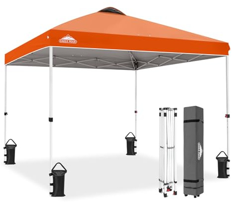 EAGLE PEAK 10 x 10 pop-up baldakintält med bärväska, 4 pinnar, 4 rep, 4 viktväskor, lätt att sätta upp tältskärm, 100 kvadratmeter skugga, orange
