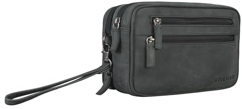 STILORD 'Nero' Handgelenktasche Herren Leder mit Doppelkammer Vintage Handtasche Clutch für 8,4 Zoll Tablets ideal für Reisen Festival Herrenhandtasche echtes Leder, Farbe:anthrazit