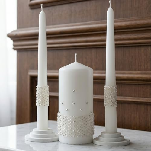 Magik Life Unity - Set di candele per matrimonio, set di candele da 15 cm e 2 coni da 22,5 cm, unico colore al quarzo (quarzo bianco)