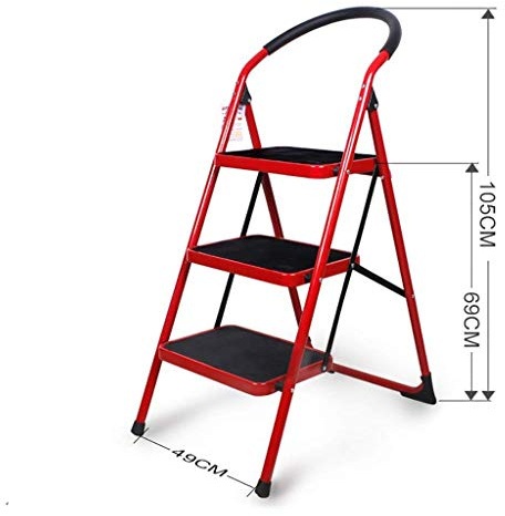 GJSN Échelles, Échelle Télescopique, Chaise Pliante Escabeaux Siège Échelle Accueil Escalier Étape Pour Expand Multi-Fonctions À Double Usage Tabouret, Pliant Ladder Chaise Échelles,Rouge,49 * 105Cm