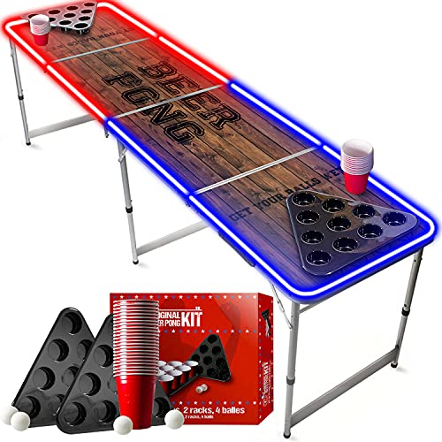 Beer Pong Offizieller Light Tisch Set | Mit LED Beleuchtung | LED Full Pack | Inkl. 1 Tisch + 2 Rack + 22 Rot Becher 53cl + 4 Ping-Pong-Bälle | OriginalCup®