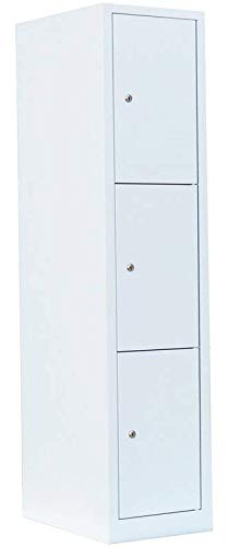 Lüllmann Schließfachschrank 3 Fächer komplett montiert 180x41,5x50cm Wertfachschrank Fächerschrank Spind Umkleideschrank Weiß 523317